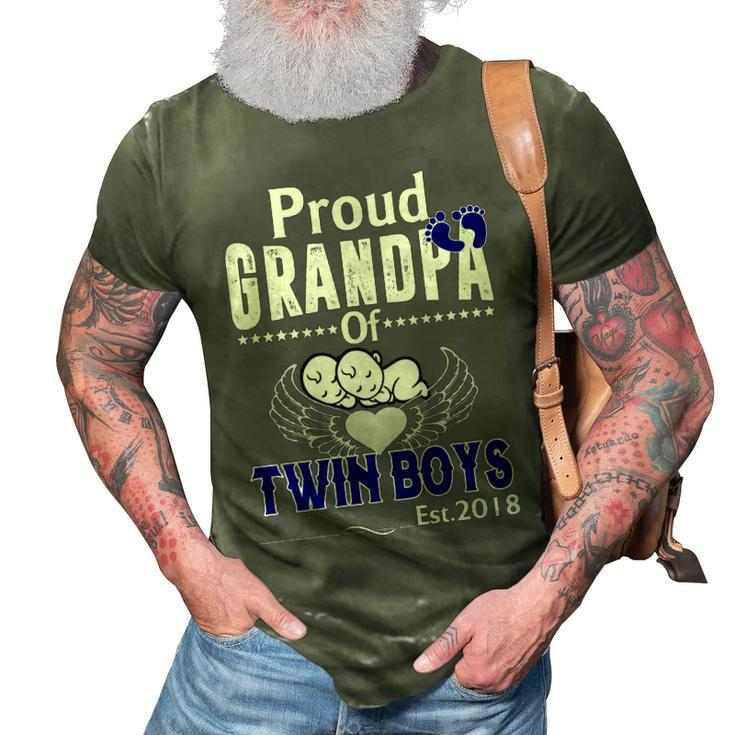 New Baby Gift Proud Grandpa Of Twin Boys Est2018 3D Print Casual Tshirt