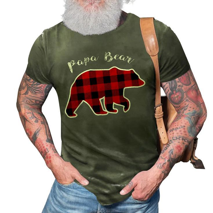 Papa Bear Men Red Plaid Christmas Pajama Family Dad 3D Print Casual Tshirt