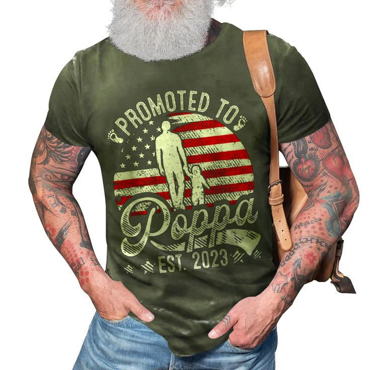 Patriotic Promoted To Poppa Est 2023 American Flag Gift For Mens 3D Print Casual Tshirt