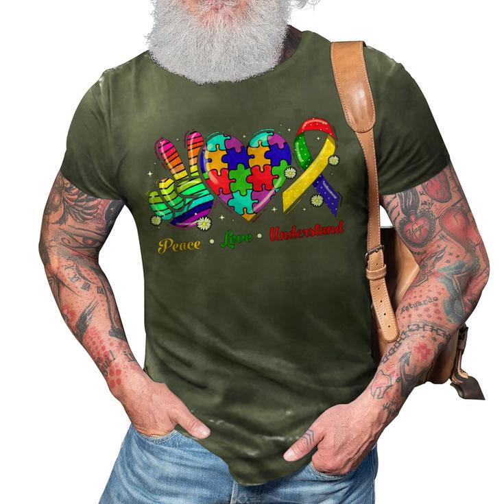Peace Love Autism Awareness Autism Kids Mom Dad 3D Print Casual Tshirt