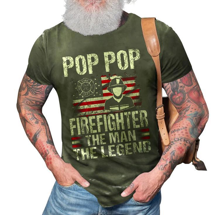 Pop Pop Firefighter The Man The Legend Retro Usa Flag 3D Print Casual Tshirt