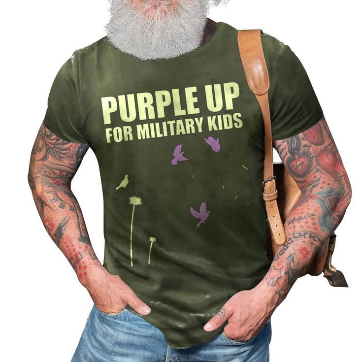 Purple Up For Military Kids Child Dandelion Month Military 3D Print Casual Tshirt