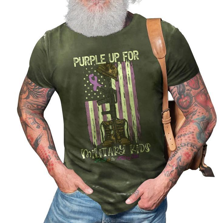 Purple Up For Military Kids Support Us Flag Military Month 3D Print Casual Tshirt