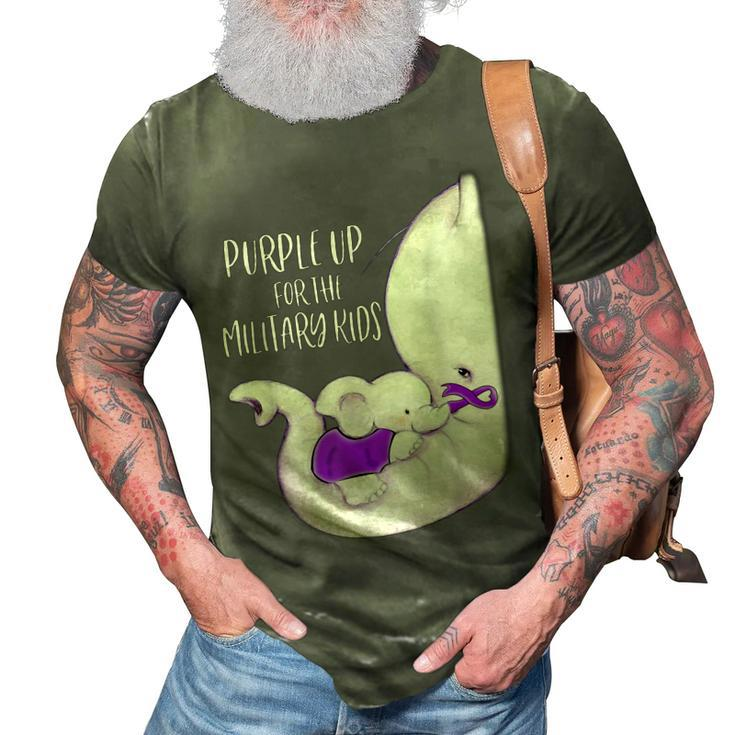 Purple Up For The Military Kids Month Funny Elephant Ribbon 3D Print Casual Tshirt