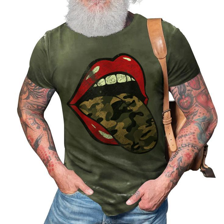 Red Lips Camo Tongue Camouflage Military Trendy Grunge Funny 3D Print Casual Tshirt