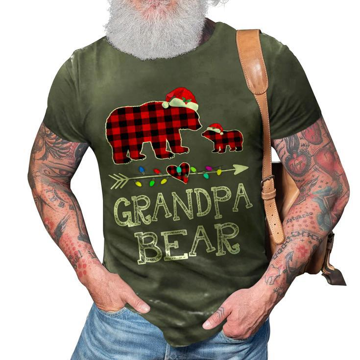 Red Plaid Grandpa Bear & Kid Christmas Light Santa Hat 3D Print Casual Tshirt