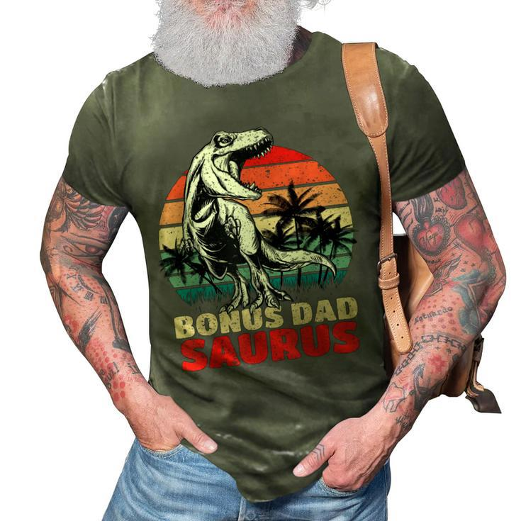 Retro Bonus Dadsaurus Rex Funny Bonus Dad Saurus Dinosaur 3D Print Casual Tshirt