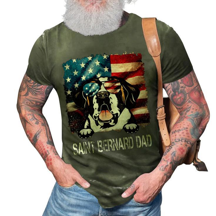 Saint Bernard Dad American Flag 4Th Of July Dog Fathers Day Gift For Mens 3D Print Casual Tshirt