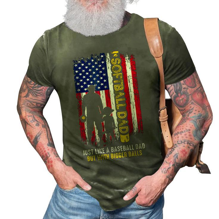 Softball Dad Like A Baseball Dad Usa Flag Fathers Day 3D Print Casual Tshirt