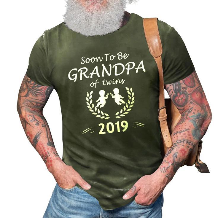 Soon To Be Grandpa Of Twins 2019 Baby Announcement 3D Print Casual Tshirt