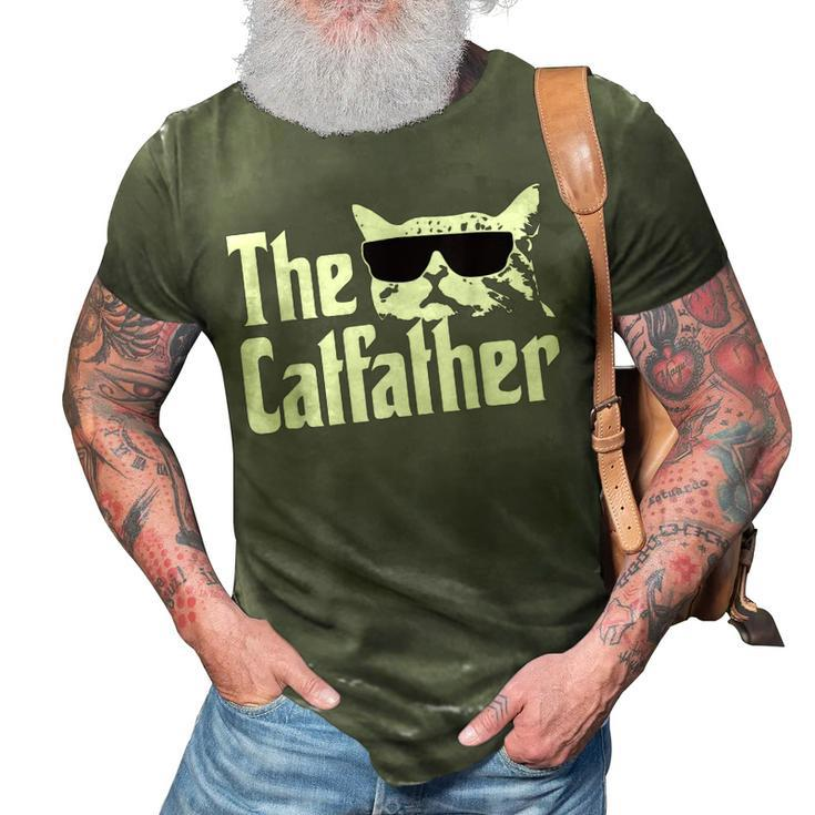 The Catfather Funny Cat Dad Fathers Day Vintage Fathers Day Gift For Mens 3D Print Casual Tshirt