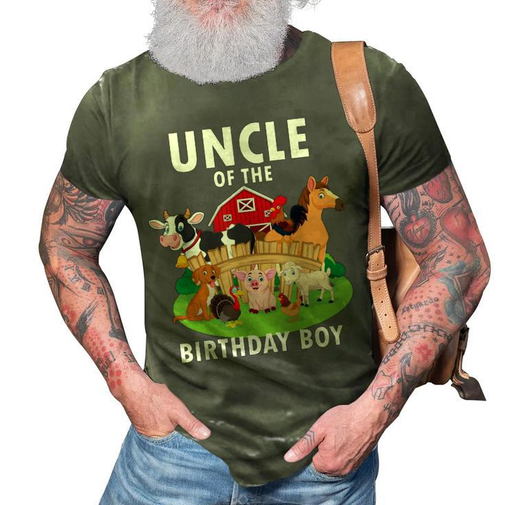 Uncle Of The Birthday Boy Farm Animals Matching Farm Theme Gift For Mens 3D Print Casual Tshirt