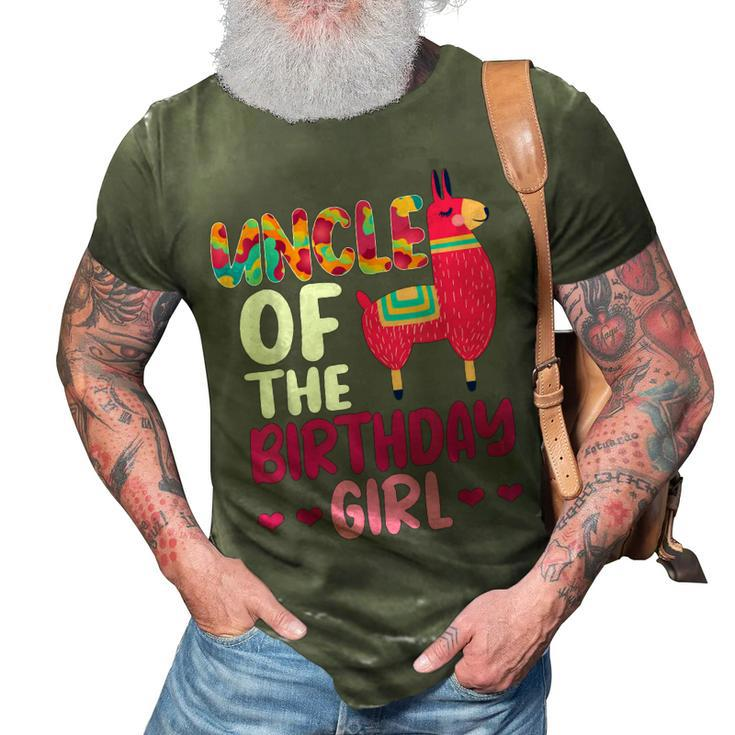 Uncle Of The Birthday Girl Llama Bday Alpaca Celebration 3D Print Casual Tshirt