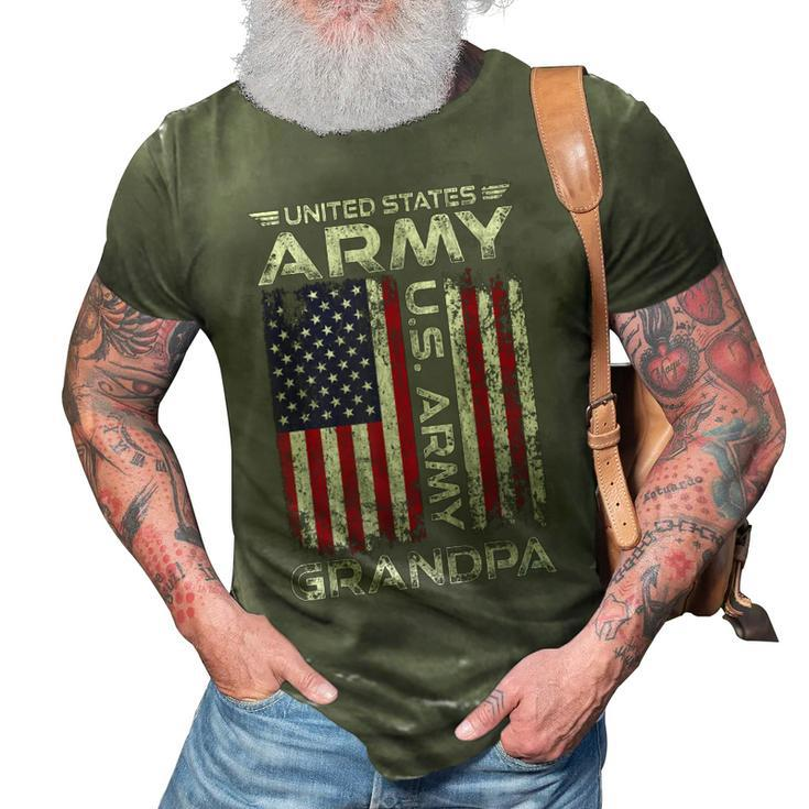 United States Army Grandpa American Flag For Veteran Gift 3D Print Casual Tshirt