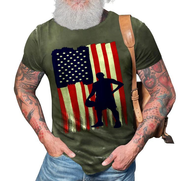 Vintage American Flag Basketball Adult Dad Mom & Kids Gift For Mens 3D Print Casual Tshirt