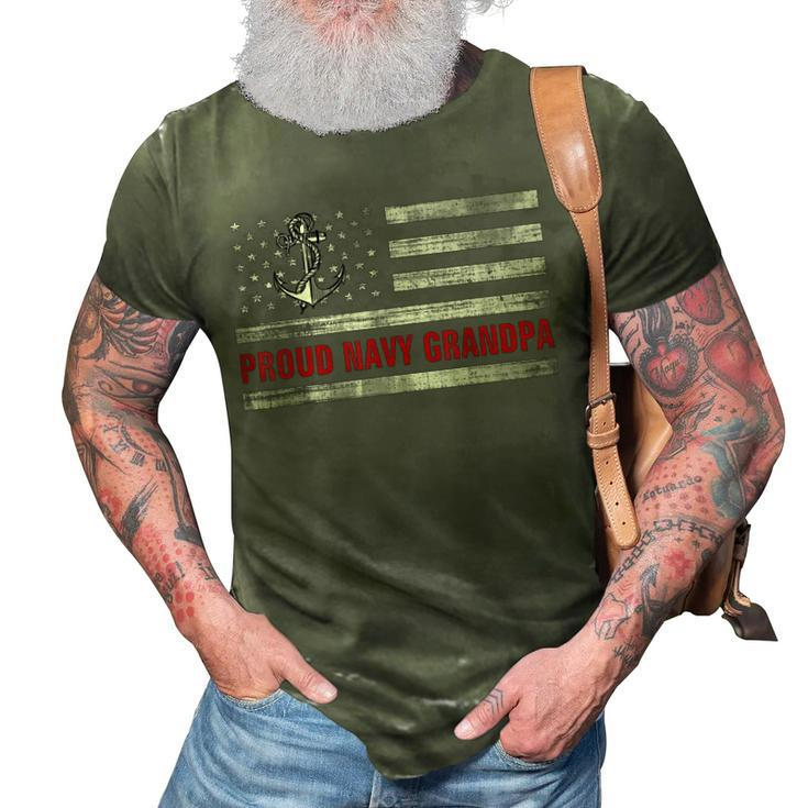 Vintage American Flag Proud Navy Grandpa Veteran Day 3D Print Casual Tshirt