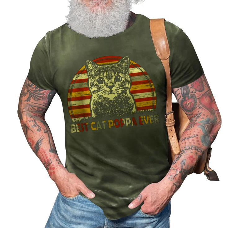 Vintage Best Cat Poppa Ever Fathers Day Christmas Gifts 3D Print Casual Tshirt