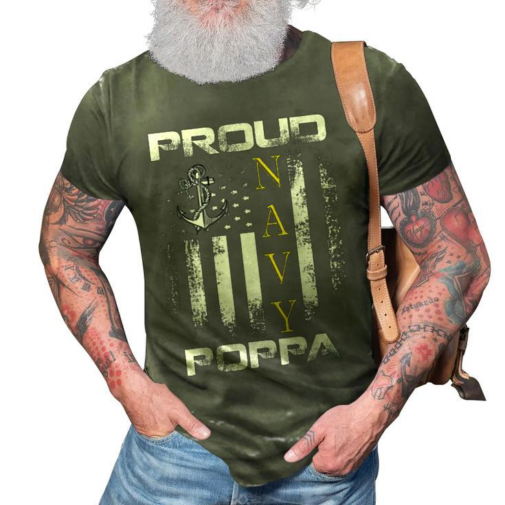 Vintage Proud Navy Poppa With American Flag Gift 3D Print Casual Tshirt