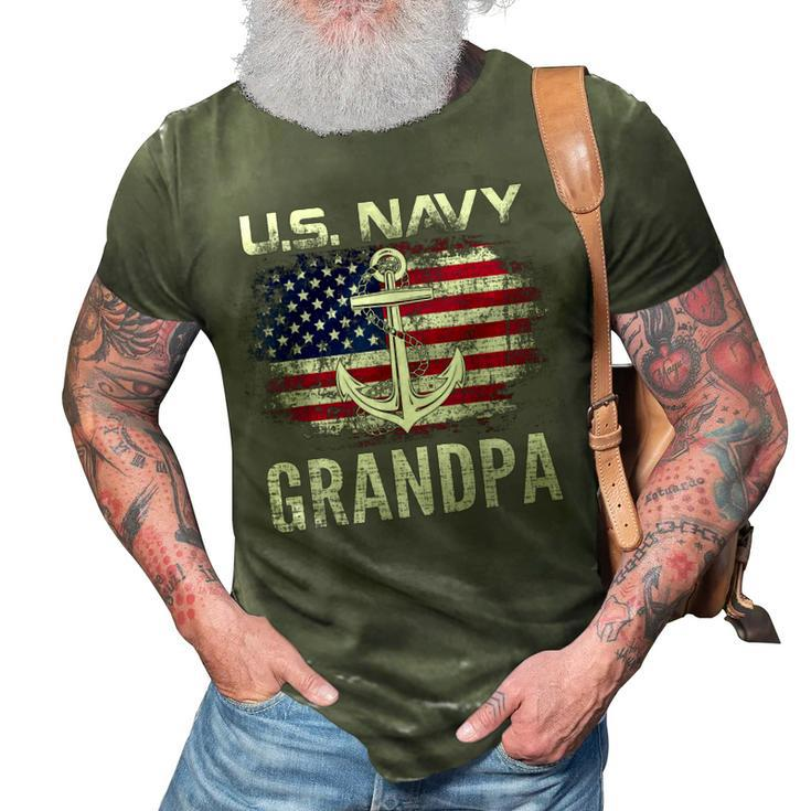 Vintage Us Navy With American Flag For Grandpa Gift 3D Print Casual Tshirt