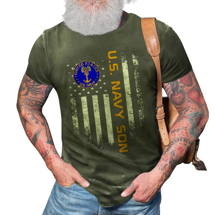 Vintage Usa American Flag Proud Us Navy Son Veteran Military 3D Print Casual Tshirt