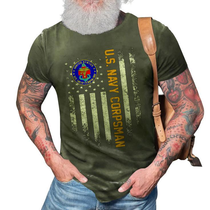 Vintage Usa Flag Proud Us Navy Corpsman Veteran Military 3D Print Casual Tshirt