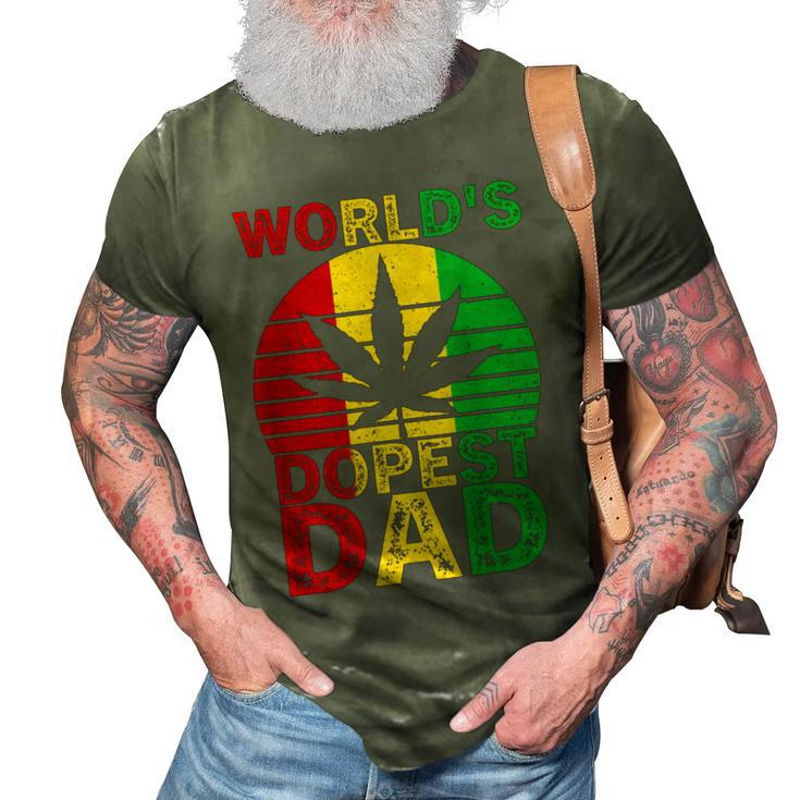 Worlds Dopest Dad Vintage Weed Leaf Cannabis Marijuana 3D Print Casual Tshirt
