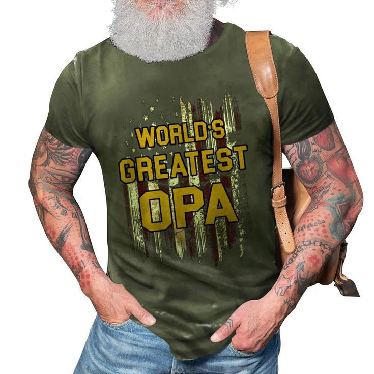 Worlds Greatest Opa Grandpa Distressed Flag Gift For Mens 3D Print Casual Tshirt