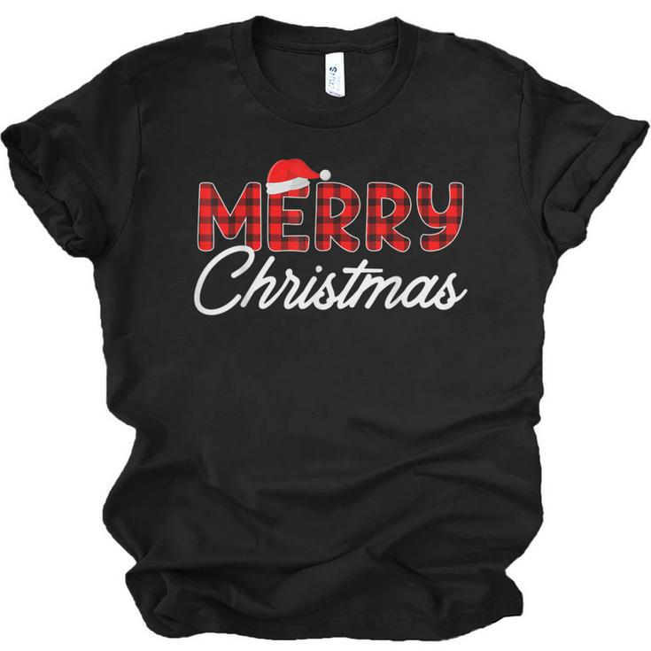 Merry Christmas Buffalo Plaid Red Santa Hat Xmas Pajamas  V2 Men Women T-shirt Unisex Jersey Short Sleeve Crewneck Tee
