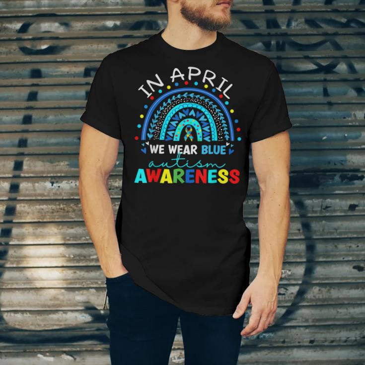 Autism Awareness Rainbow In April We Wear Blue Acceptance Jersey T-Shirt