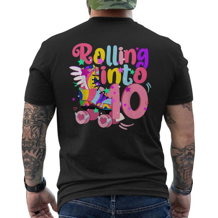 10 Years Old Birthday Rolling Into 10 Years Roller Skates Men's Back Print T-shirt