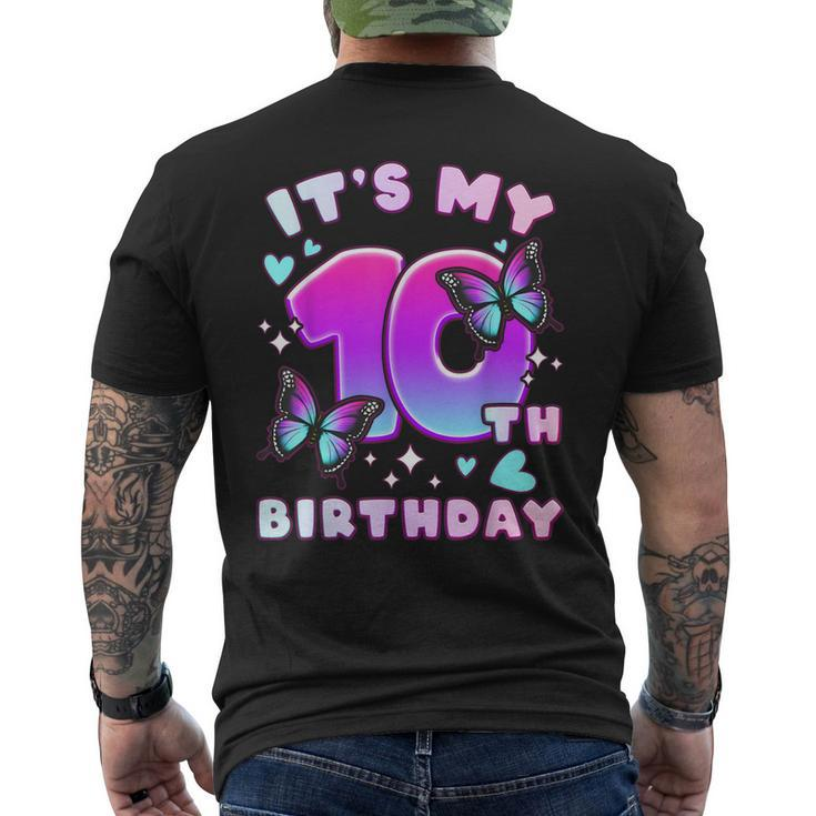 10Th Birthday Girl 10 Years Butterflies And Number 10 Men's Back Print T-shirt