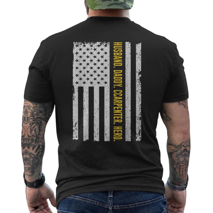 Mens Husband Daddy Carpenter Hero Usa Flag Fathers Day Gifts Men's Crewneck Short Sleeve Back Print T-shirt