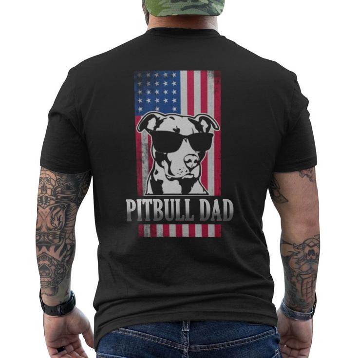 Pitbull Dad American Flag Men's Back Print T-shirt