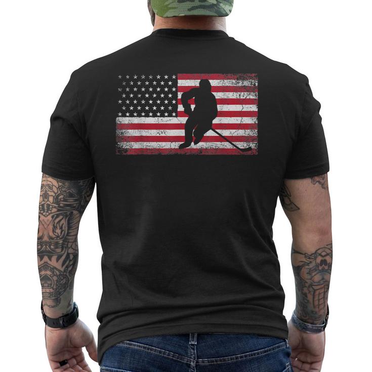 Hockey American Flag 4Th Of July Patriotic Usa Dad Men Son Mens Back Print T-shirt