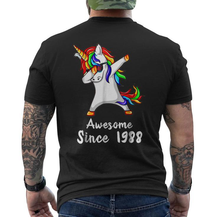 30 Years Old 30Th Birthday Unicorn Dabbing Shirt 1988 Men's Back Print T-shirt