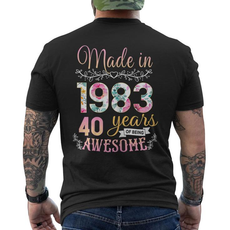 Womens 40 Year Old Made In 1983 Floral 40Th Birthday Men's Back Print T-shirt
