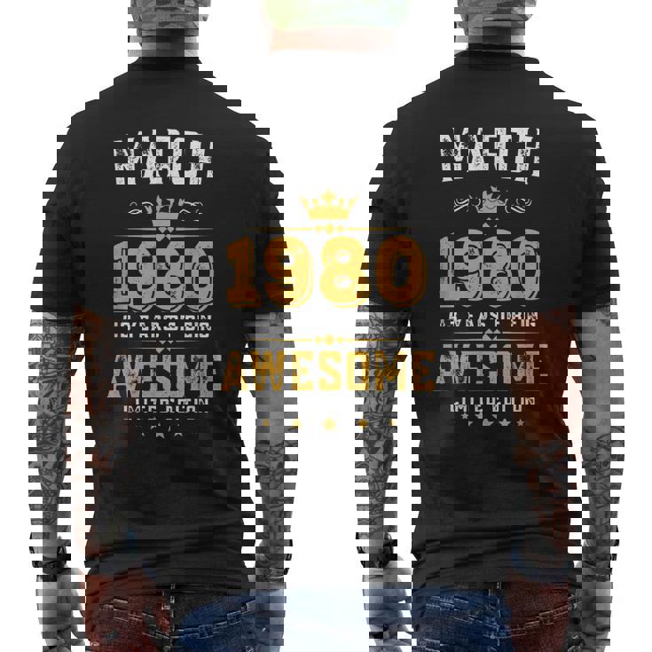 43 Years Old Vintage March 1980 43Rd Birthday Men's Back Print T-shirt
