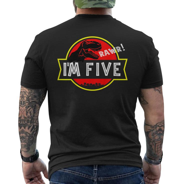 5Th Birthday Dinosaur T-Rex Shirt 5 Year Old Birthday Party Men's Back Print T-shirt