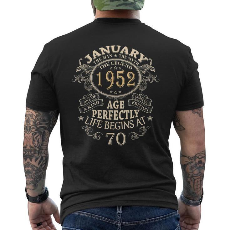 70Th Vintage Birthday For Man Myth Legend January 1952 Gift For Mens Mens Back Print T-shirt