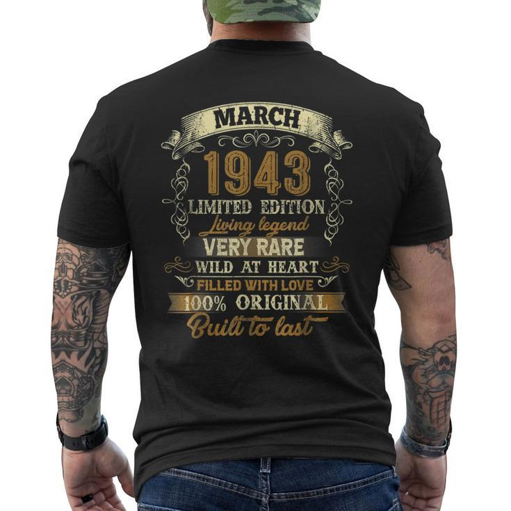 80 Year Old March 1943 Vintage Awesome 80Th Birthday Men's T-shirt Back Print