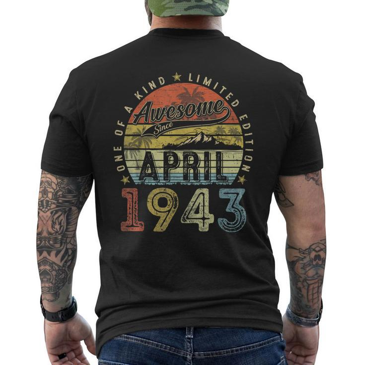 80Th Birthday Awesome Since April 1943 80 Year Old Men's Back Print T-shirt