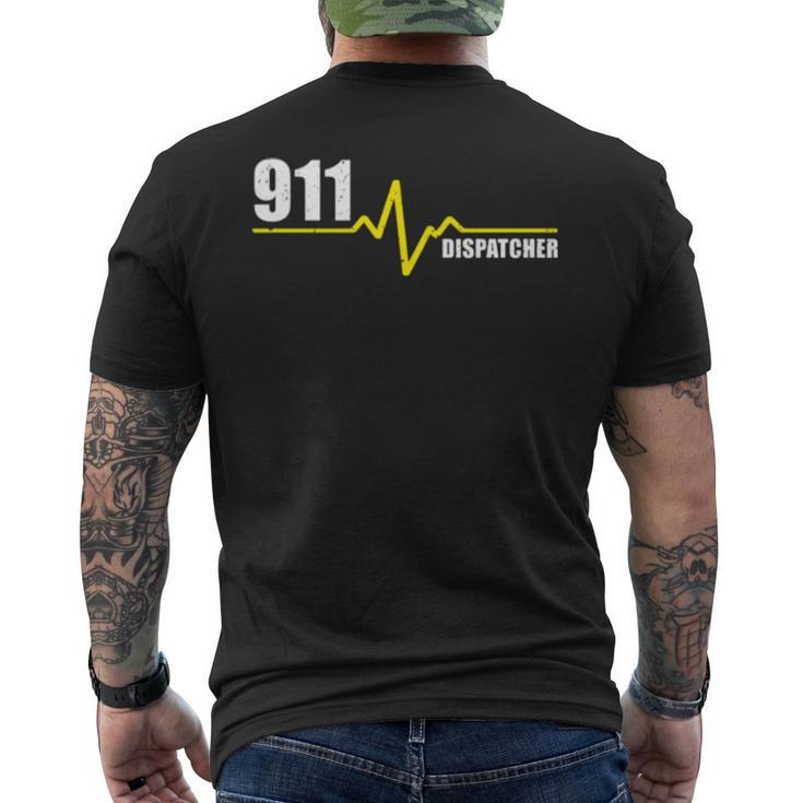 911 Dispatcher Heartbeat Thin Gold Line Men's Back Print T-shirt