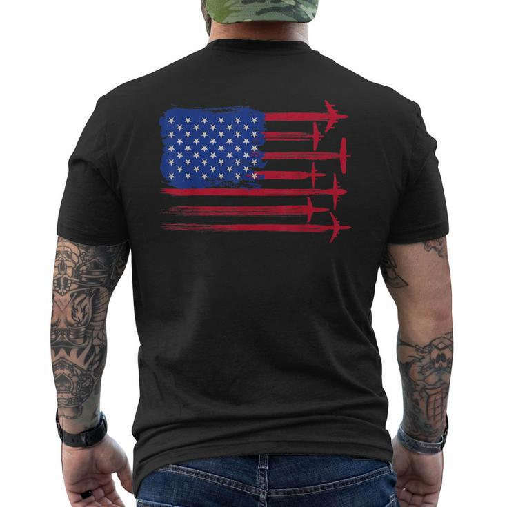 Aircraft American Flag Airplane Pilot 4Th Of July Aviation Mens Back Print T-shirt