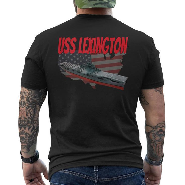 Aircraft Carrier Uss Lexington Cv-16 Veteran Grandpa Dad Son Men's T-shirt Back Print