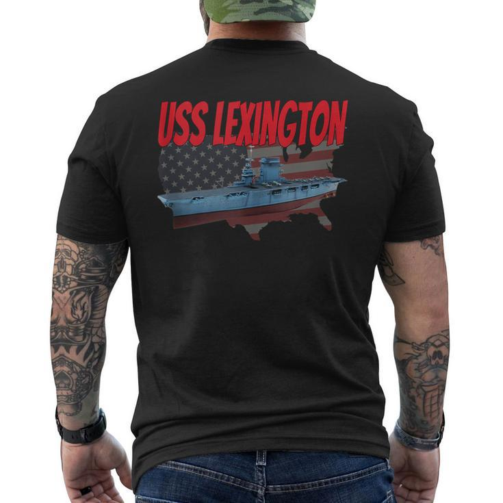 Aircraft Carrier Uss Lexington Cv-2 Veteran Grandpa Dad Son Men's T-shirt Back Print