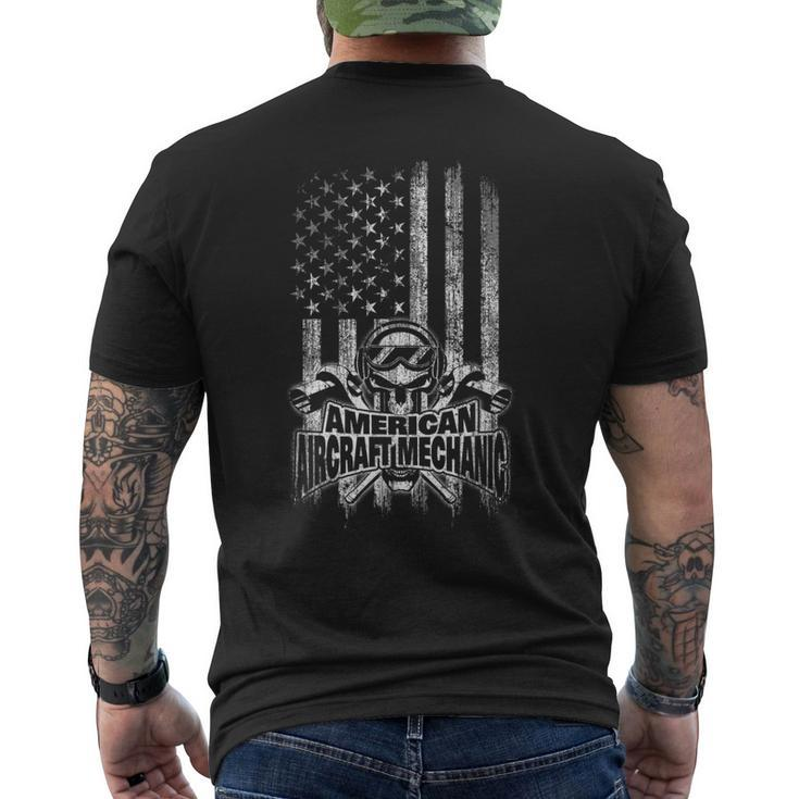 Aircraft Mechanic  American Flag Skull And Ratchets Mens Back Print T-shirt