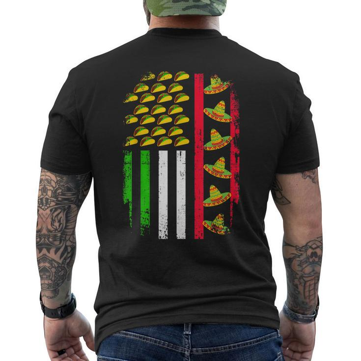 American Mexican Flag With Sombrero And Taco Cinco De Mayo Men's Back Print T-shirt