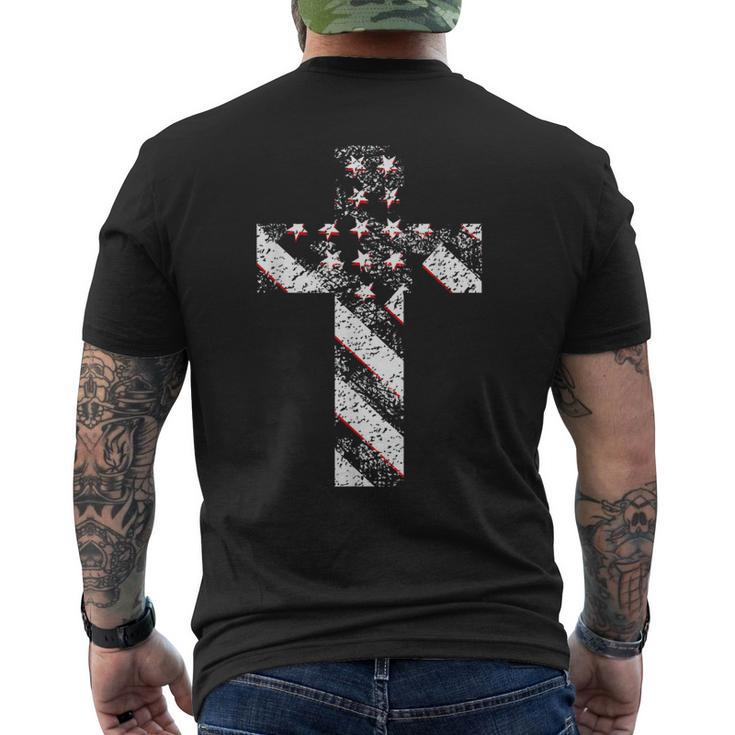 American Usa Flag Freedom Cross Military Style Army Mens Mens Back Print T-shirt