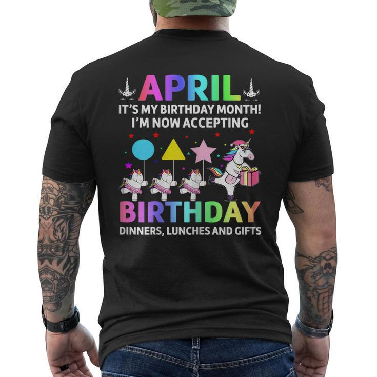 April Its My Birthday Month Shirt Cute Unicorn Birthday Men's Back Print T-shirt