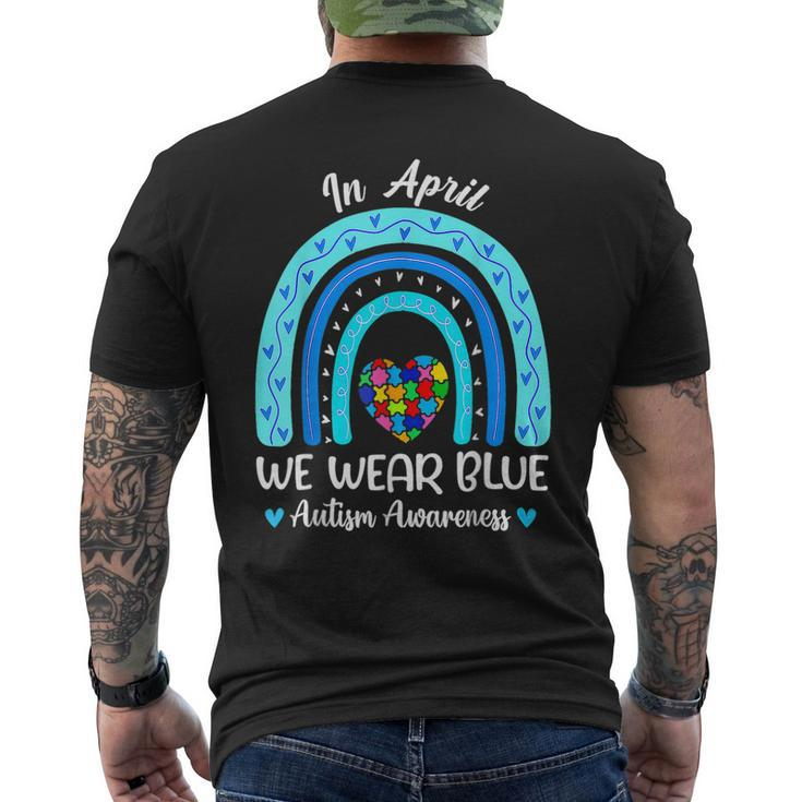 In April We Wear Blue Autism Awareness Month Puzzle Rainbow Men's Back Print T-shirt